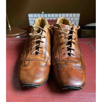 Pre-owned Santoni Leather Low Trainers In Brown