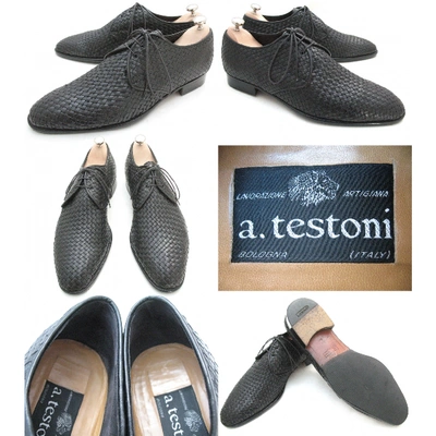 Pre-owned A. Testoni' Black Leather Lace Ups