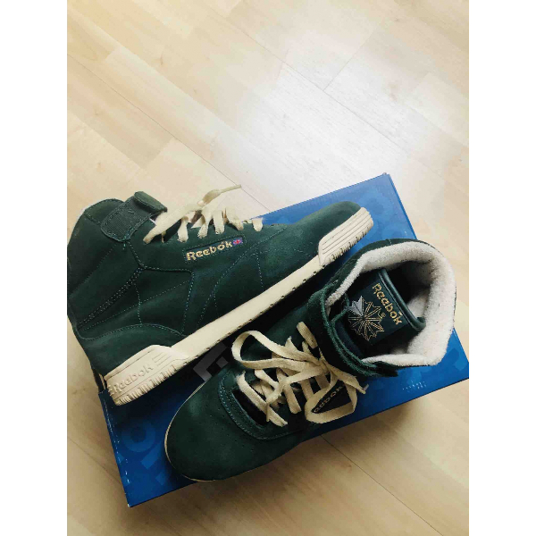 reebok green suede trainers