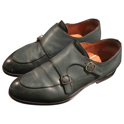 Pre-owned Santoni Leather Flats In Green