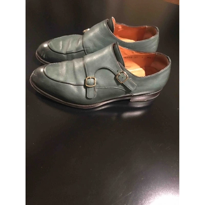 Pre-owned Santoni Leather Flats In Green