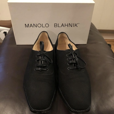 Pre-owned Manolo Blahnik Cloth Lace Ups In Black