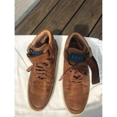 Pre-owned Kenzo Leather High Trainers In Camel