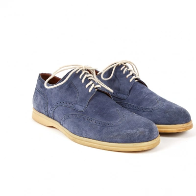 Pre-owned Loro Piana Blue Suede Lace Ups