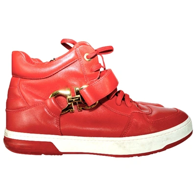 Pre-owned Ferragamo Leather High Trainers In Red