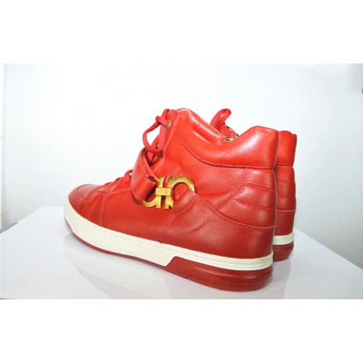 Pre-owned Ferragamo Leather High Trainers In Red