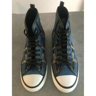 Pre-owned Moschino Cloth Trainers In Blue