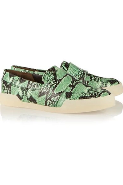 Shop 3.1 Phillip Lim / フィリップ リム Morgan Snake-effect Leather Slip-on Sneakers In Green