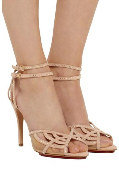 Shop Charlotte Olympia Octavia Swarovski Crystal-embellished Suede Sandals In Pink