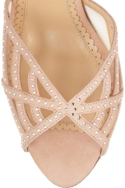 Shop Charlotte Olympia Octavia Swarovski Crystal-embellished Suede Sandals In Pink