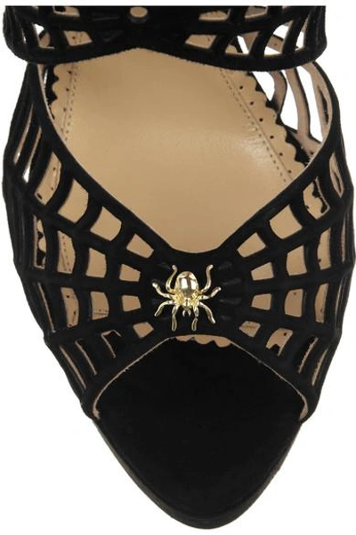 Shop Charlotte Olympia Caught In Charlotte's Web Suede Sandals In Black