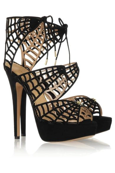 Shop Charlotte Olympia Caught In Charlotte's Web Suede Sandals In Black
