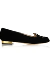 CHARLOTTE OLYMPIA KITTY EMBROIDERED VELVET SLIPPERS