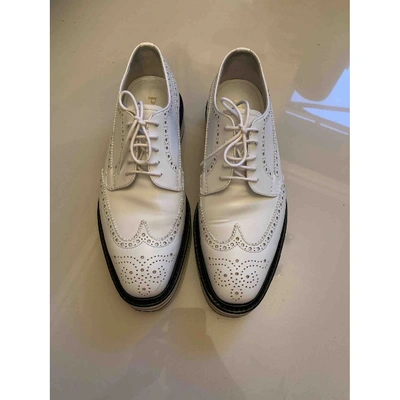 Pre-owned Prada Leather Lace Ups In White