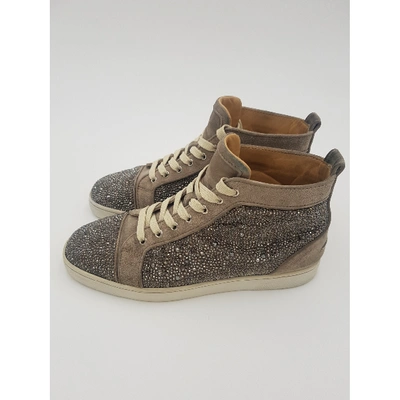 Pre-owned Christian Louboutin Louis Grey Glitter Trainers