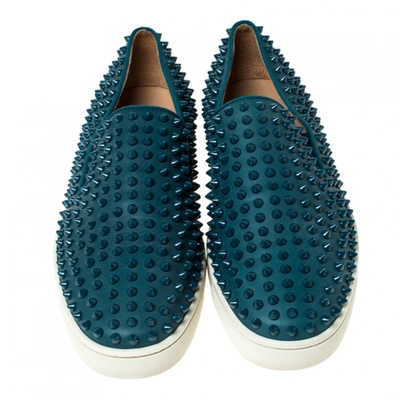 Pre-owned Christian Louboutin Blue Leather Trainers