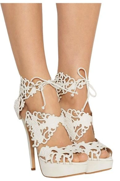 Shop Charlotte Olympia Belinda Cutout Suede Sandals In White