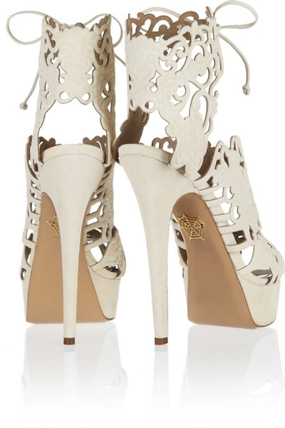 Shop Charlotte Olympia Belinda Cutout Suede Sandals In White