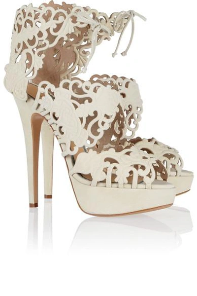 Shop Charlotte Olympia Belinda Cutout Suede Sandals In White