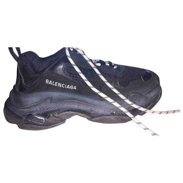Pre-owned Balenciaga Triple S Black Leather Trainers | ModeSens