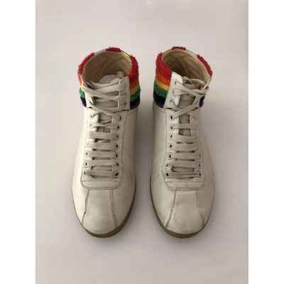 Pre-owned Gucci Leather High Trainers In Beige