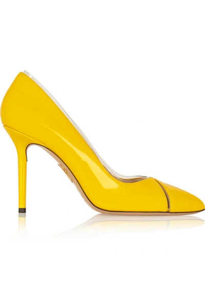 Charlotte Olympia Natalie Pvc-trimmed Patent-leather Pumps In Yellow