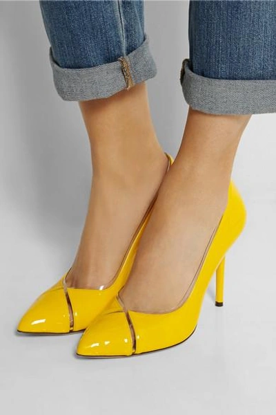 Shop Charlotte Olympia Natalie Pvc-trimmed Patent-leather Pumps In Yellow