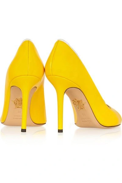 Shop Charlotte Olympia Natalie Pvc-trimmed Patent-leather Pumps In Yellow