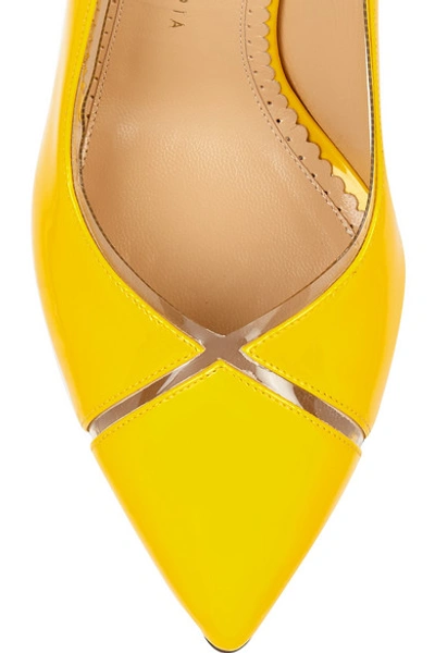 Shop Charlotte Olympia Natalie Pvc-trimmed Patent-leather Pumps In Yellow