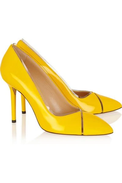 Shop Charlotte Olympia Natalie Pvc-trimmed Patent-leather Pumps In Yellow