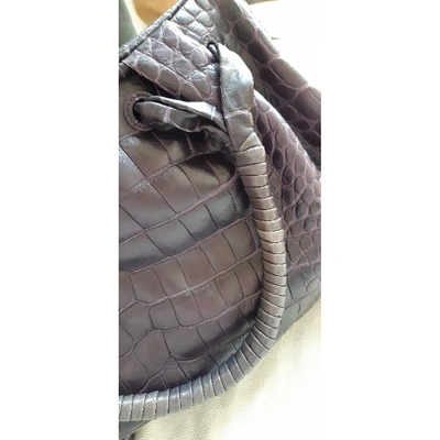 Pre-owned Giorgio Armani Handbag Crocodile In Purple