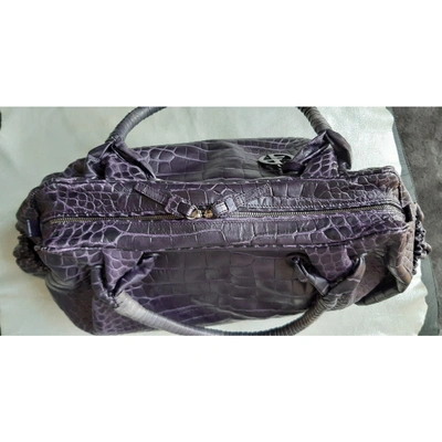Pre-owned Giorgio Armani Handbag Crocodile In Purple