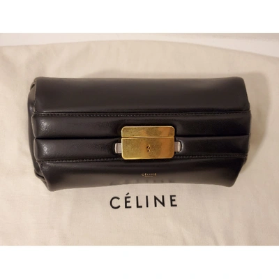 Celine Leopard Print Ponyskin Black Nappa Leather Clutch Handbag Side Lock