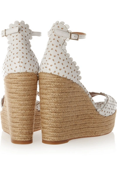 Shop Tabitha Simmons Harp Perforated Leather Wedge Sandals In White