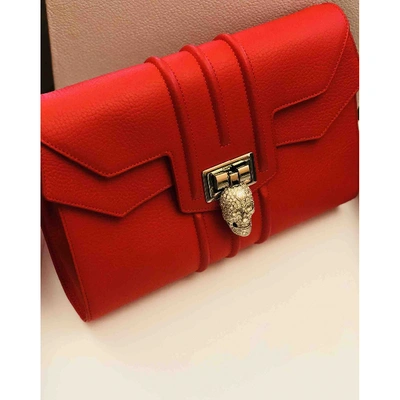 Pre-owned Philipp Plein Leather Clutch Bag In Red