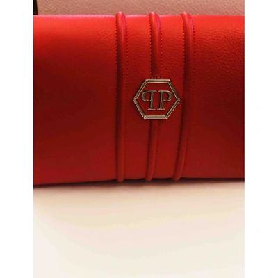 Pre-owned Philipp Plein Leather Clutch Bag In Red