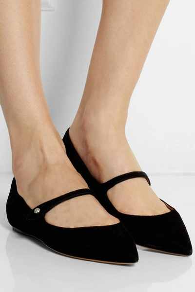 Shop Tabitha Simmons Hermione Velvet Point-toe Flats In Black