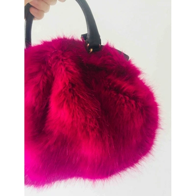 Pre-owned Dries Van Noten Faux Fur Handbag In Burgundy