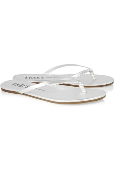 Shop Tkees Lily Metallic Leather Flip Flops In Silver