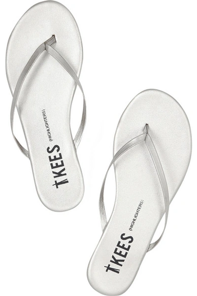 Shop Tkees Lily Metallic Leather Flip Flops In Silver