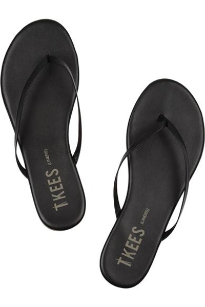 Shop Tkees Lily Matte-leather Flip Flops In Black