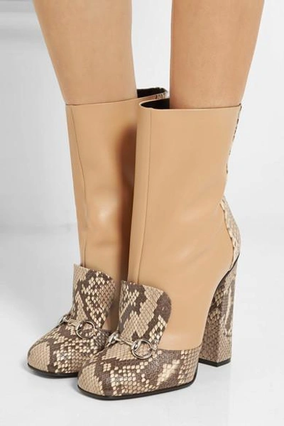 Shop Gucci Horsebit-detailed Python And Leather Ankle Boots In Animal Print