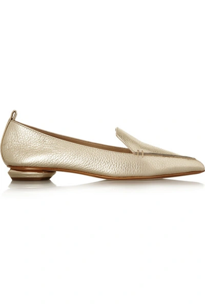 Nicholas Kirkwood Metallic Textured-leather Point-toe Flats In Gold