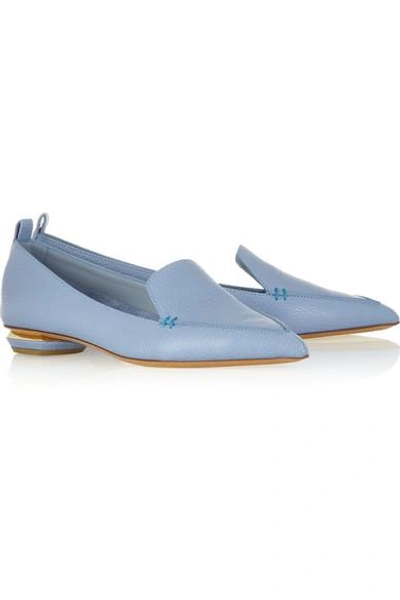 Shop Nicholas Kirkwood Textured-leather Point-toe Flats In Blue