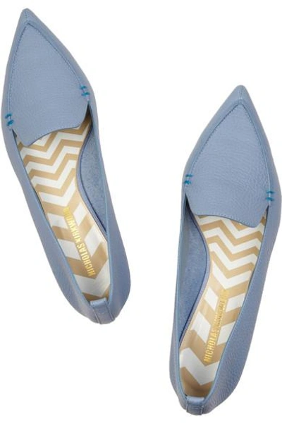 Shop Nicholas Kirkwood Textured-leather Point-toe Flats In Blue