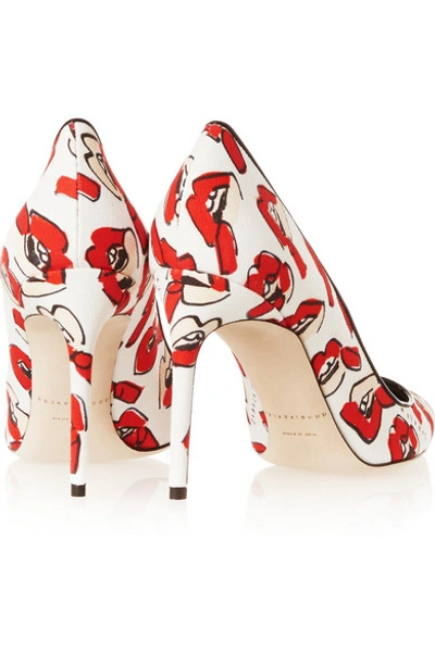 Shop Brian Atwood + Donald Robertson Alis Lips Printed Canvas Pumps In White