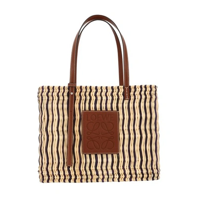 Shop Loewe Square Basket Bag In Natural/black/pecan