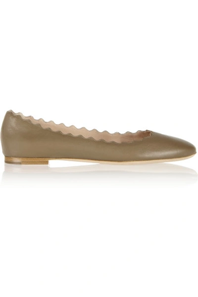 Shop Chloé Lady Scalloped Leather Ballet Flats In Green