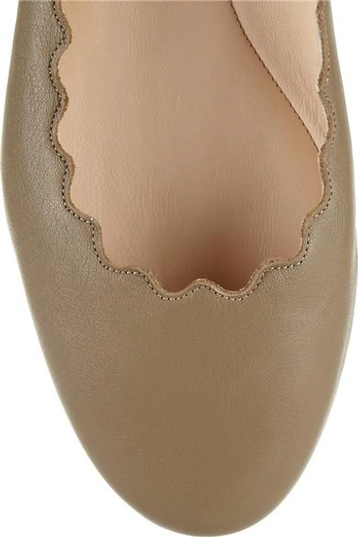 Shop Chloé Lady Scalloped Leather Ballet Flats In Green