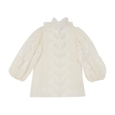 Shop Zimmermann Brightside Knot Embroidered Blouse In Ivory